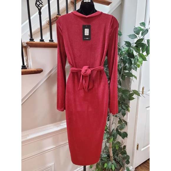Fashion Nova Burgundy Be Honest Tie Front Knee Length Midi Dress XL - Picture 6 of 13